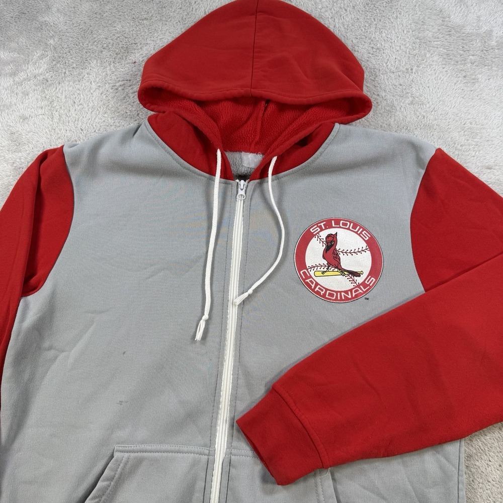 Vintage St Louis Cardinals Hoodie Mens XL Grey Fleece Full Zip MLB Jacket Retro
